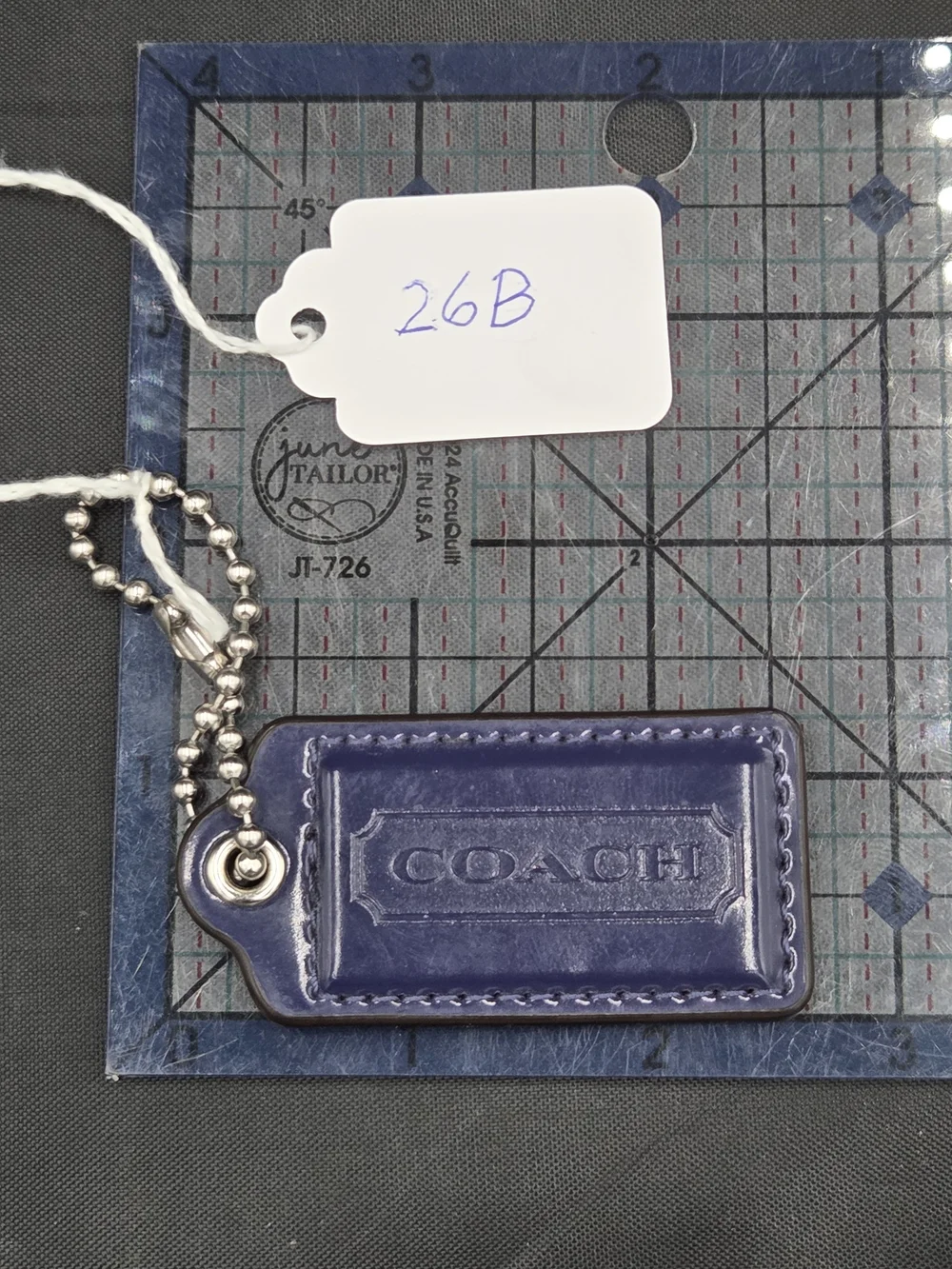 Coach Blue Leather Logo Tag Keychain